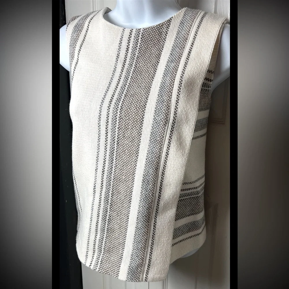 TORY BURCH Tank Striped Southwest White Gray Beige Top Blouse Textured